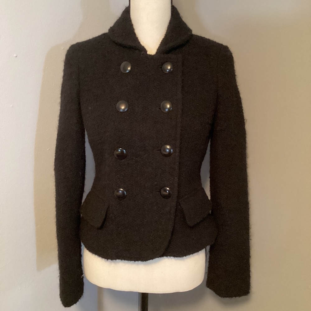 J. Crew Black Wool Peacoat Sz 2  Double Breasted Button Up 77388